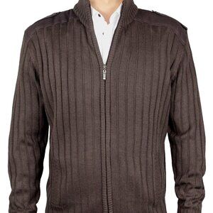Mens Full Zipper Cardigan Sweater Ribbed Knit